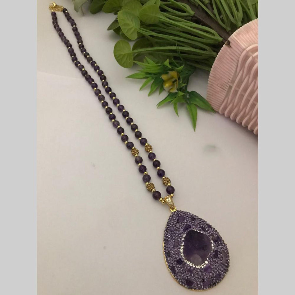 Designer Pota Stone Long Necklace in Gold Tone | Bridal Jewellery India