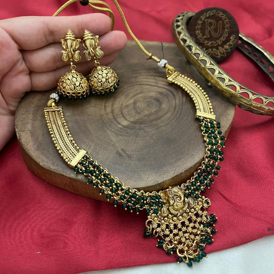 Designer Pearl Necklace in Gold Plated | Bridal Jewellery India