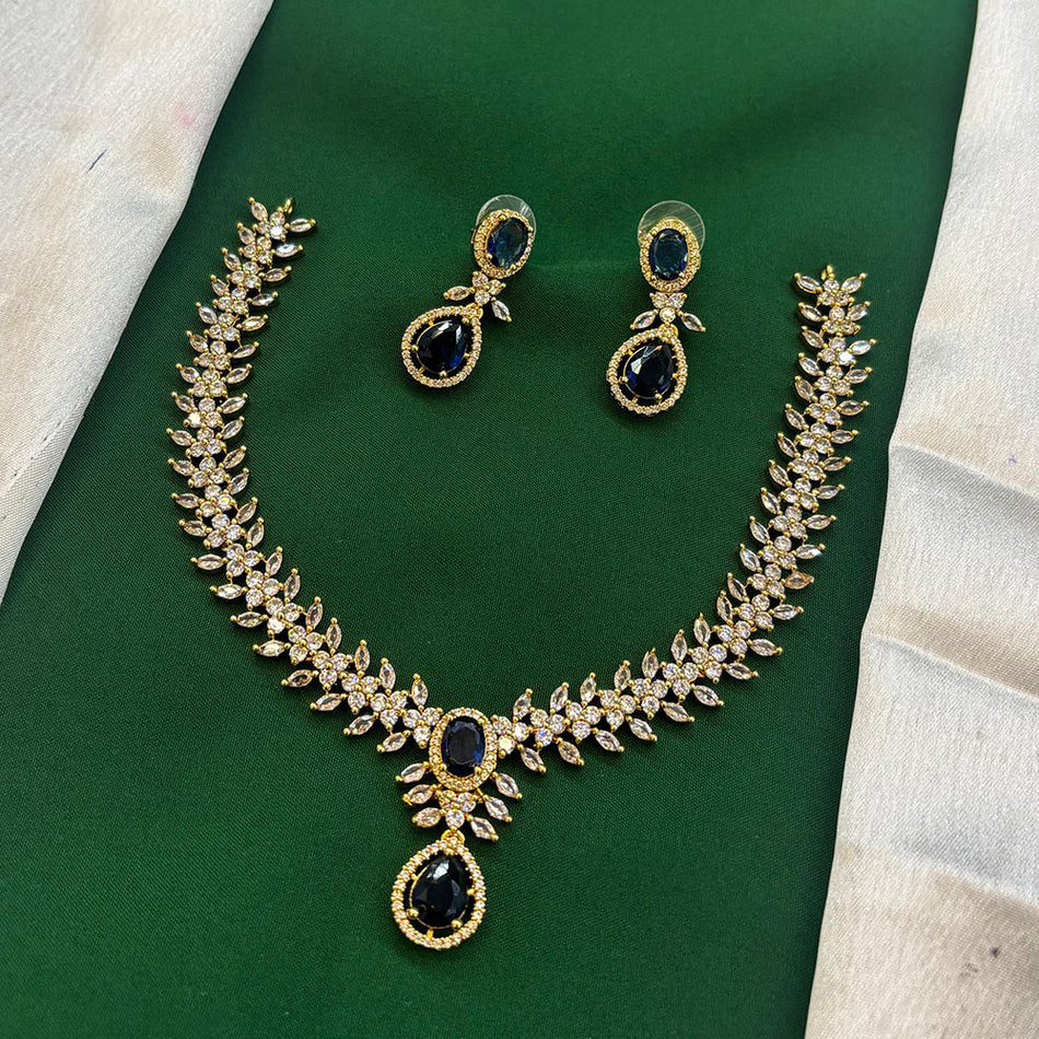 Glamorous Crystal Necklace in Gold Tone | Bridal Jewellery India