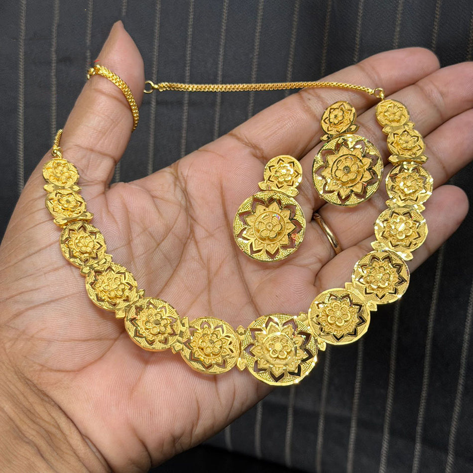 Glamorous Floral Necklace in 14K Gold Plated | Bridal Jewellery India