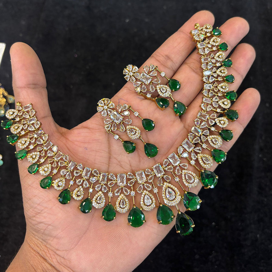Rose Gold Plated Sparkling American Diamond Necklace Set | Bridal Jewellery India
