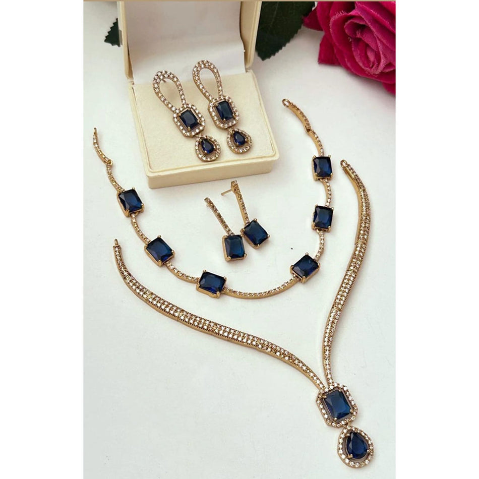 Glamorous Crystal Stone Necklace in Gold Tone | Bridal Jewellery India