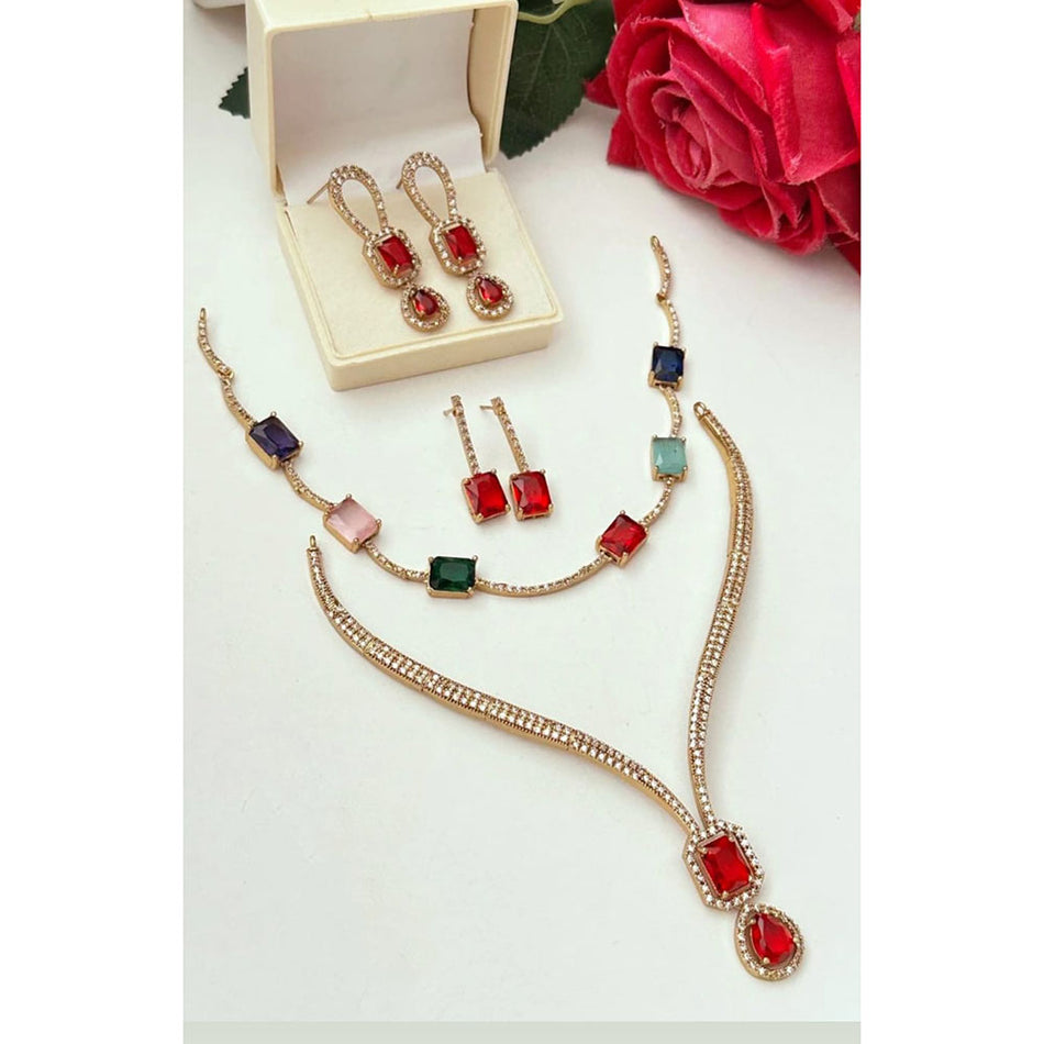 Glamorous Crystal Stone Necklace in Sterling Silver | Bridal Jewellery India
