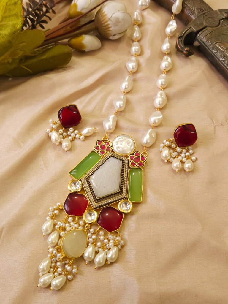 Glamorous Pota Necklace in  Gold Plated | Bridal Jewellery India