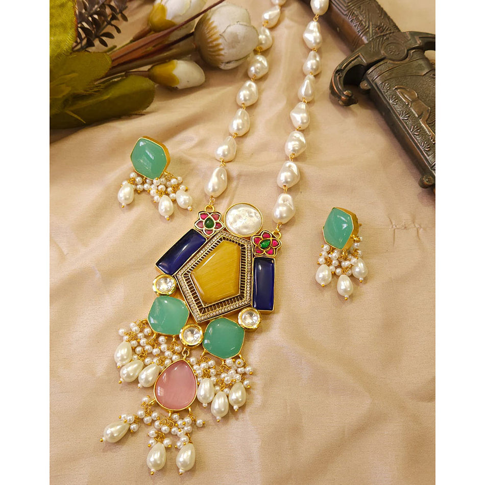 Glorious Pota Stone Necklace in Silver | Bridal Jewellery India