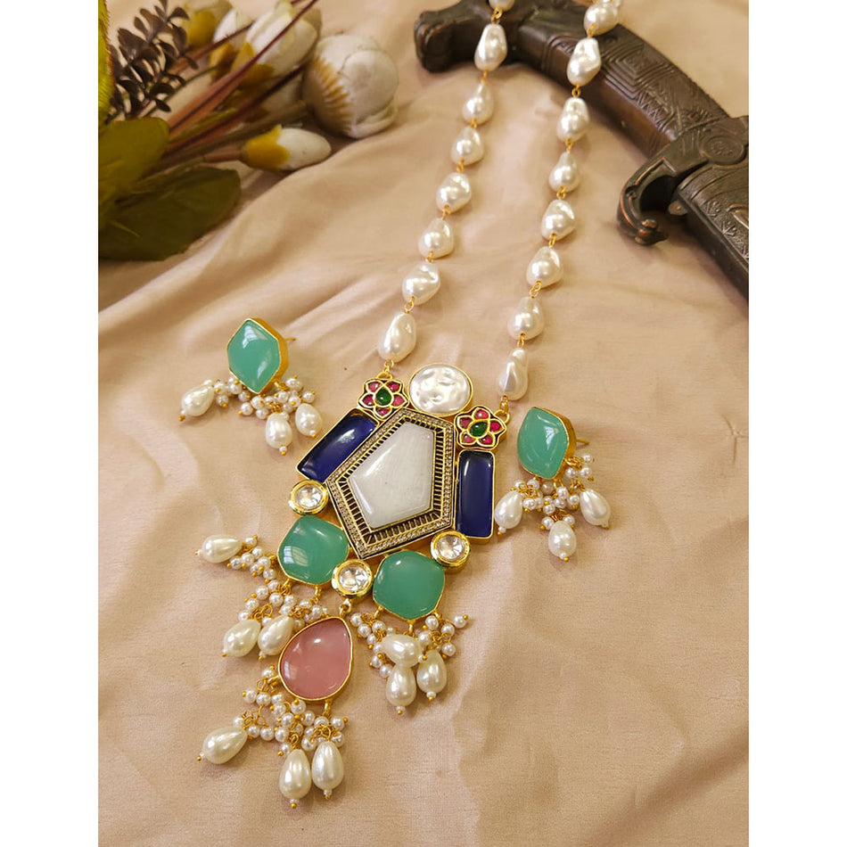 Gilded Pota Stone Necklace Set for Bridal | Bridal Jewellery India