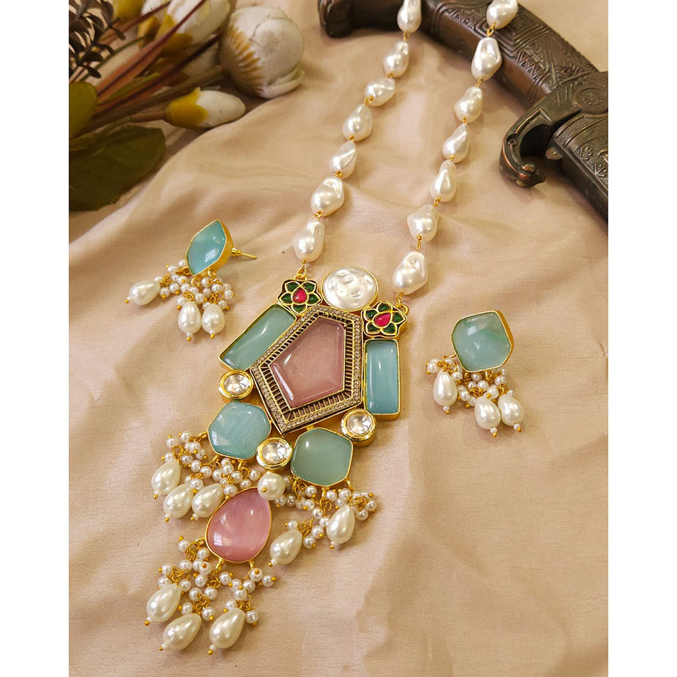 Pota Stone Necklace in Gold Tone | Bridal Jewellery India
