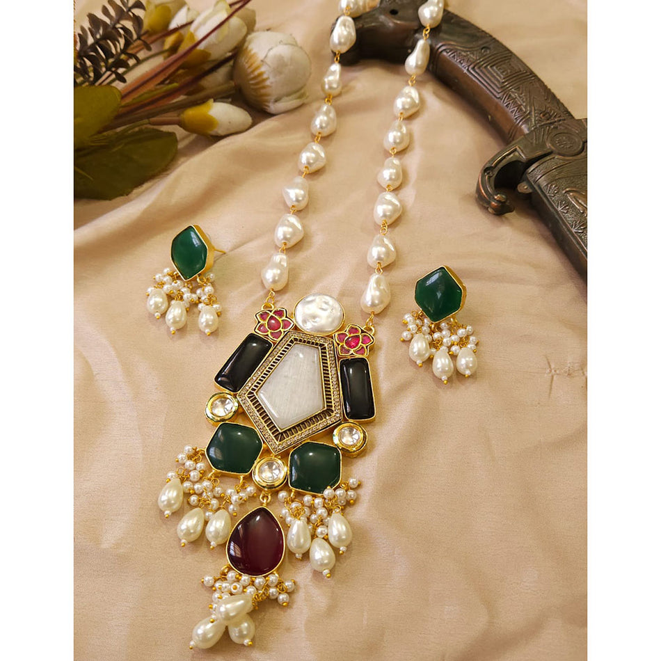 Glorious Pota Stone Necklace in Gold Tone | Bridal Jewellery India