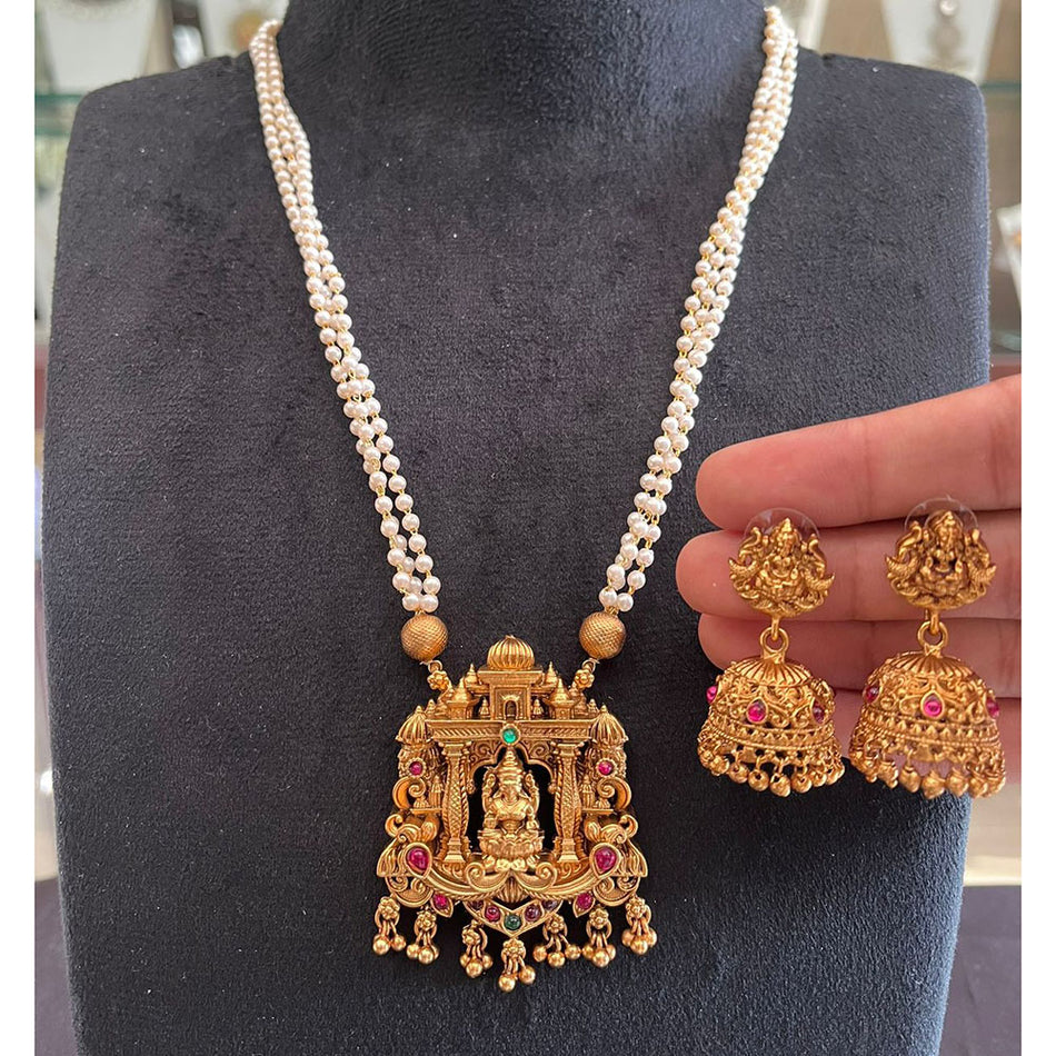 Glamorous Pota Stone Pearl Necklace in Gold Plated | Bridal Jewellery India