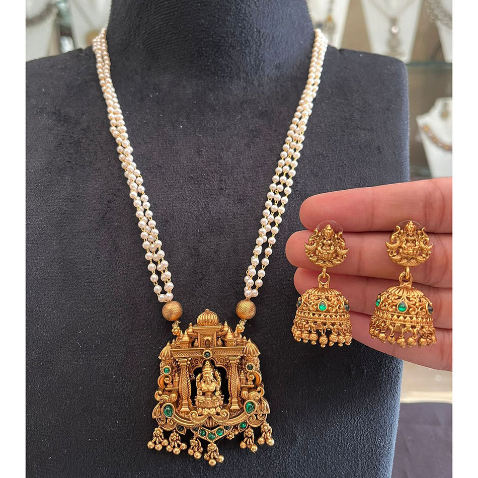 Glamorous Pota Stone Pearl Necklace in  Gold Plated | Bridal Jewellery India