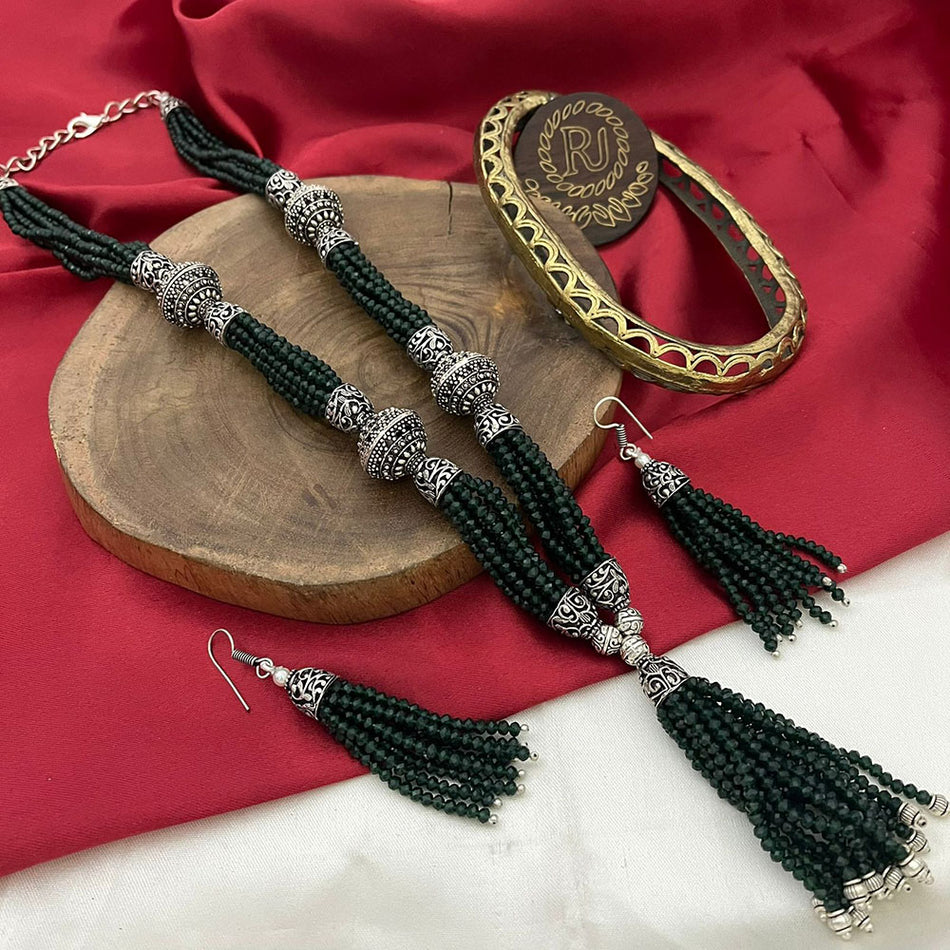 Oxidised Silver Heritage Pearl Necklace | Bridal Jewellery India