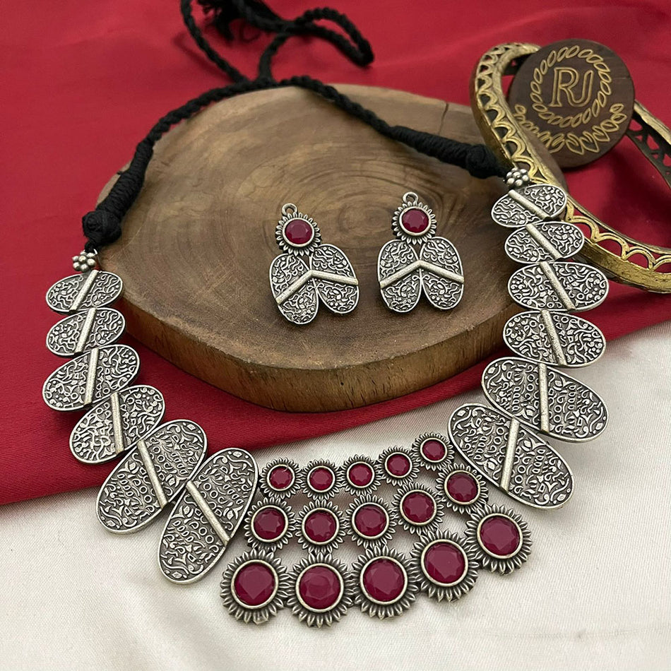 Heritage Pota Necklace in Oxidised Silver | Bridal Jewellery India