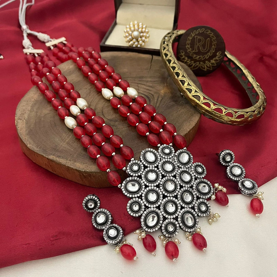 Kundan Necklace in Oxidised Silver | Bridal Jewellery India