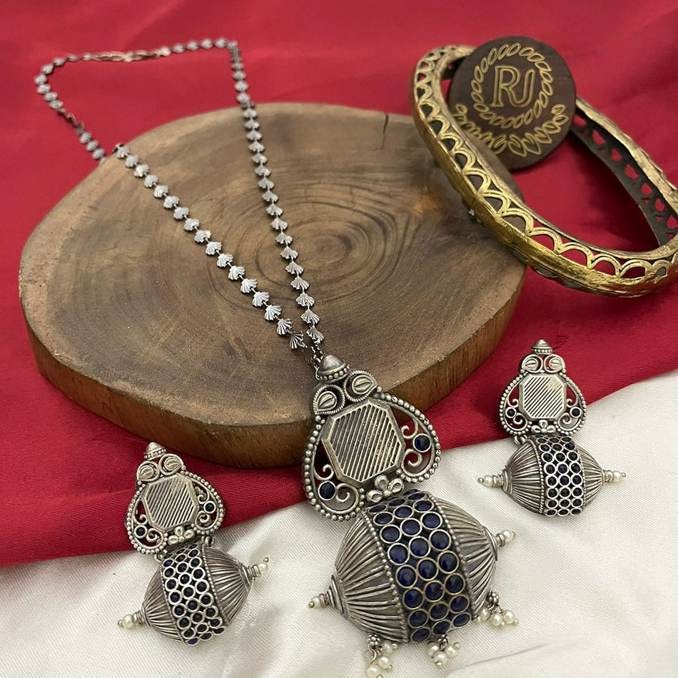Oxidised Silver Heritage Pota Necklace Set | Bridal Jewellery India