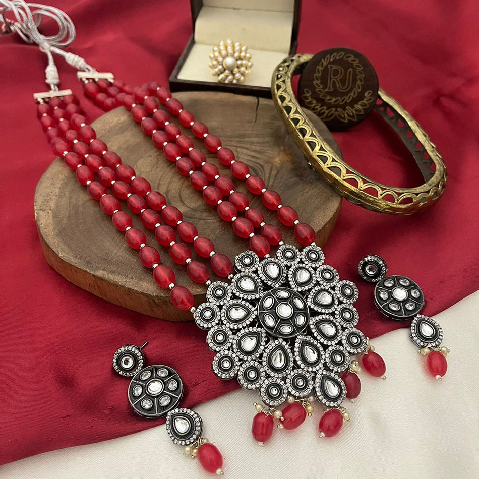 Kundan Necklace in Oxidised Silver | Bridal Jewellery India