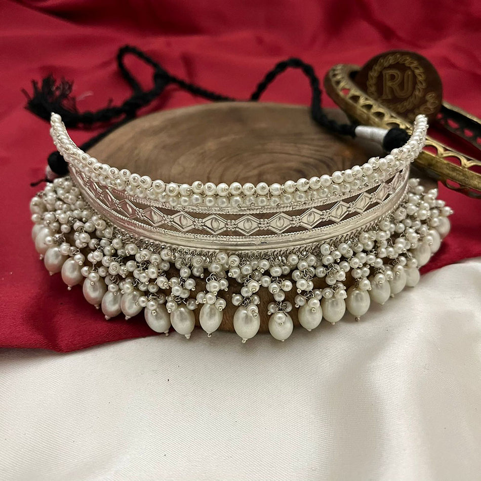 Heritage Pearl Choker in Oxidised Silver | Bridal Jewellery India