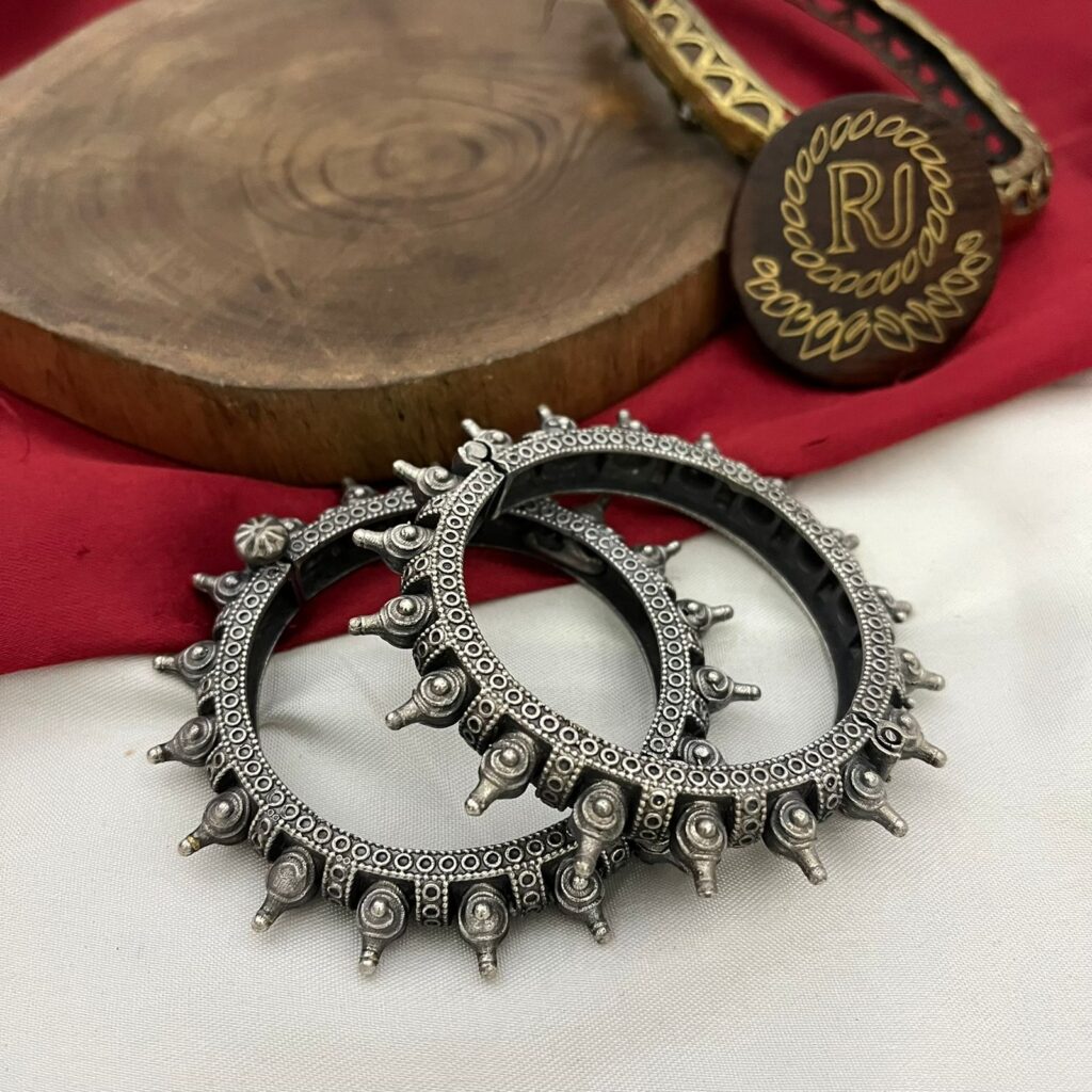 Oxidised Silver Openable Bangle Set | Bridal Jewellery India