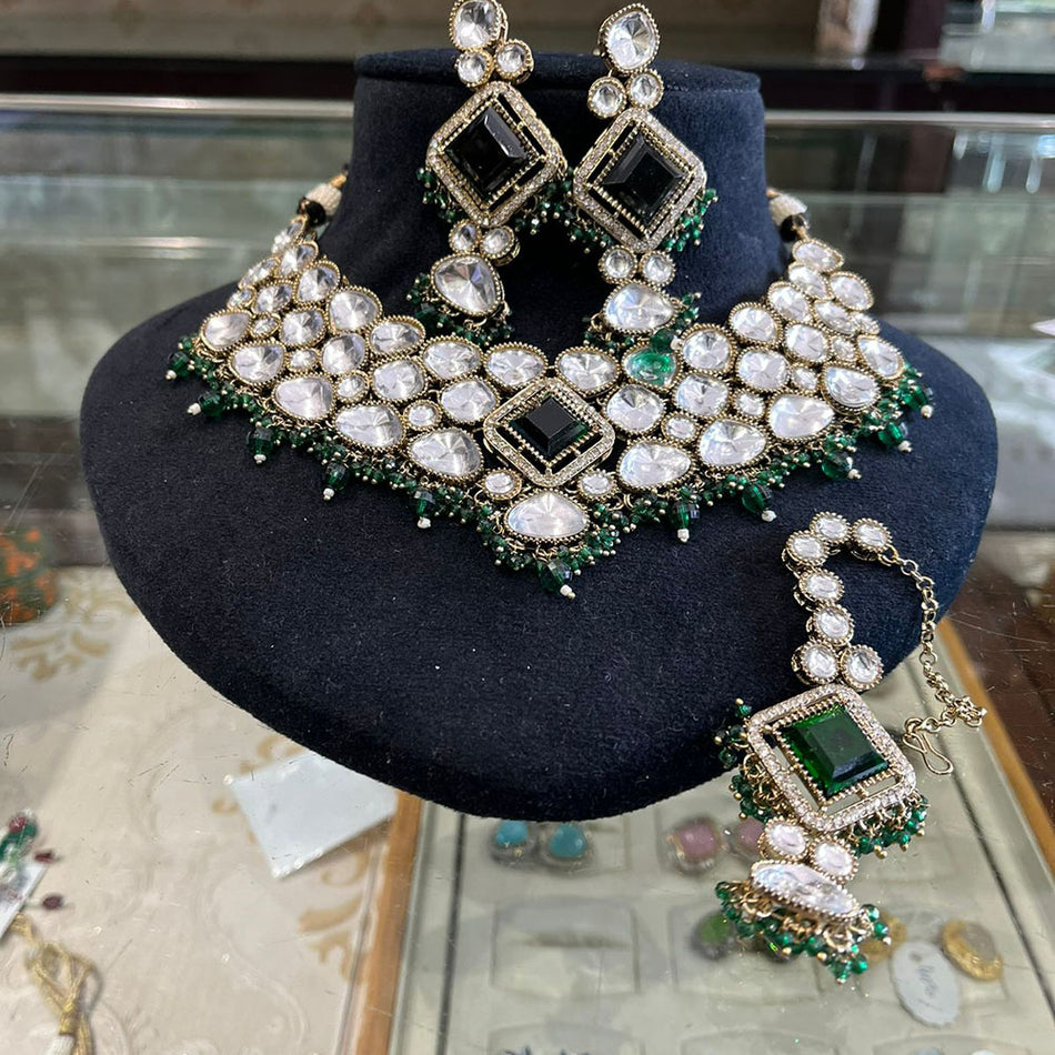 Glamorous Pota Stone Necklace in Silver | Bridal Jewellery India