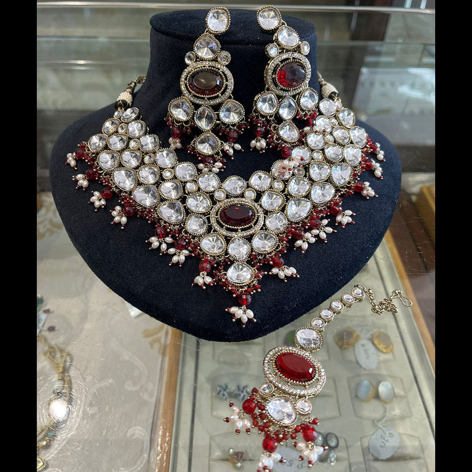 Glamorous Pota Stone Choker in Rose Gold Plated | Bridal Jewellery India