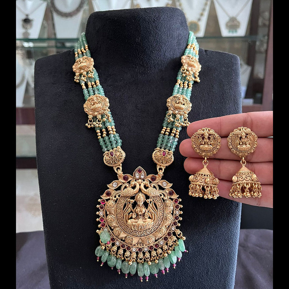 Pota Stone Pearl Necklace in Gold Plated | Bridal Jewellery India