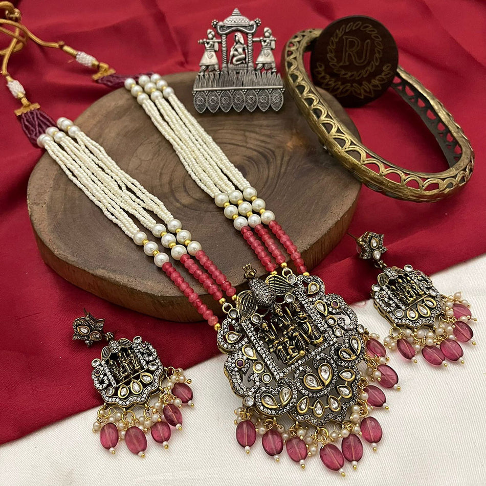 Glamorous Pota Stone Pearl Necklace in Gold Tone | Bridal Jewellery India