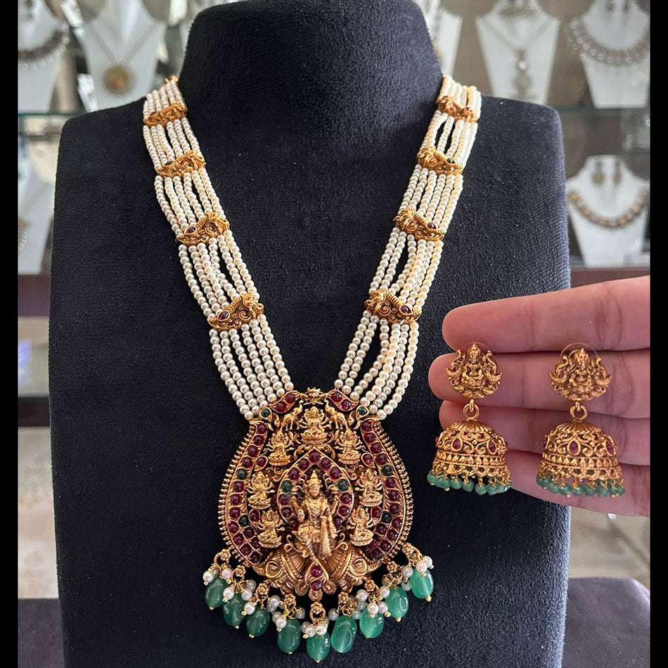 Glamorous Temple Necklace in  Gold Plated | Bridal Jewellery India