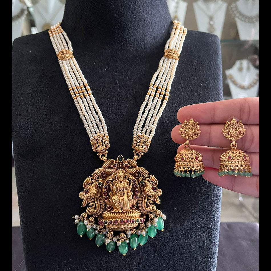 Glamorous Pota Stone Pearl Necklace in Gold Tone | Bridal Jewellery India
