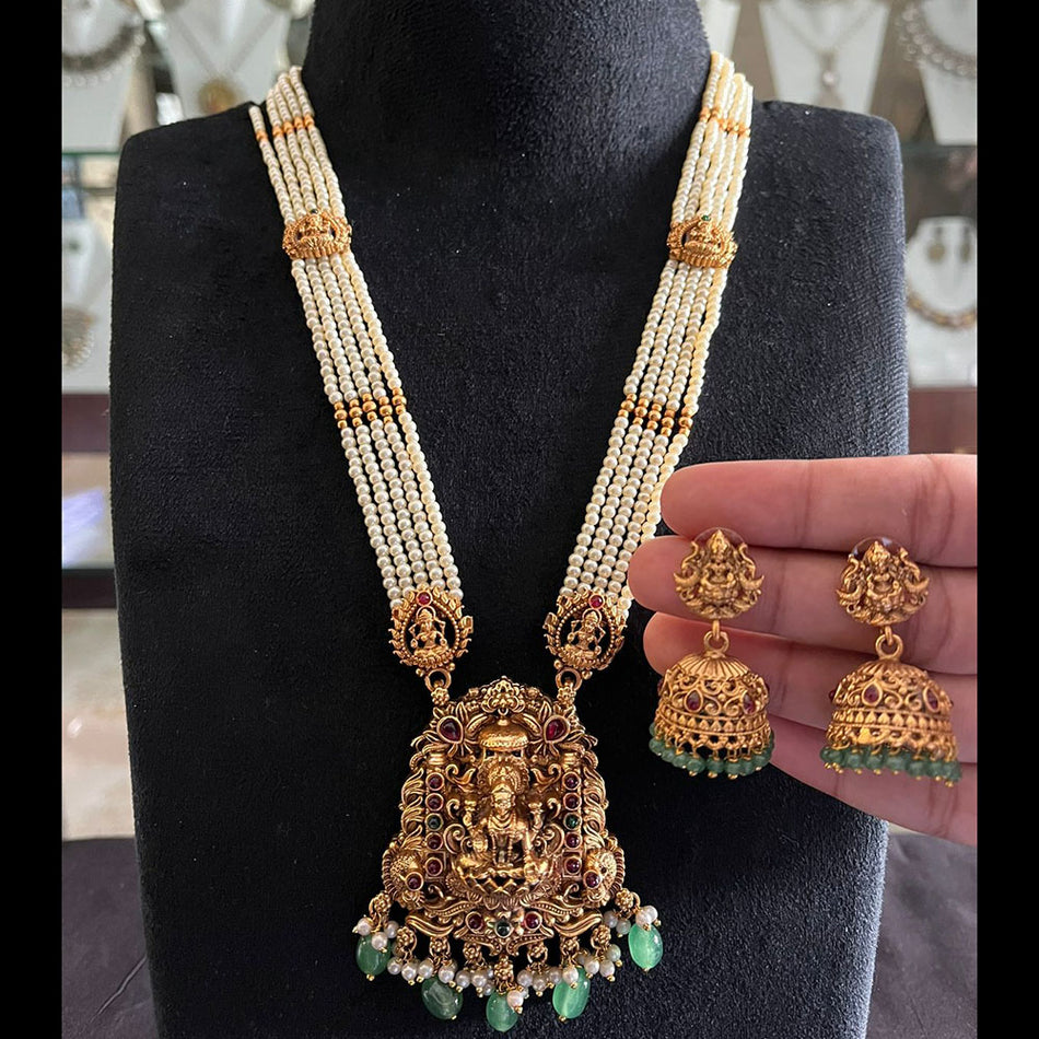 Glamorous Temple Necklace in  Gold Plated | Bridal Jewellery India