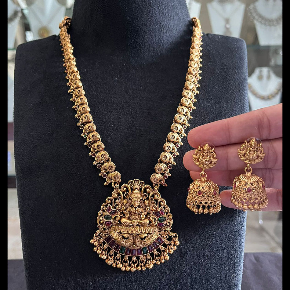 Glamorous Temple Necklace in Rose Gold Plated | Bridal Jewellery India