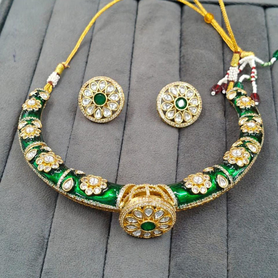 Pota Stone and Austrian Stone Necklace in Sterling Silver | Bridal Jewellery India