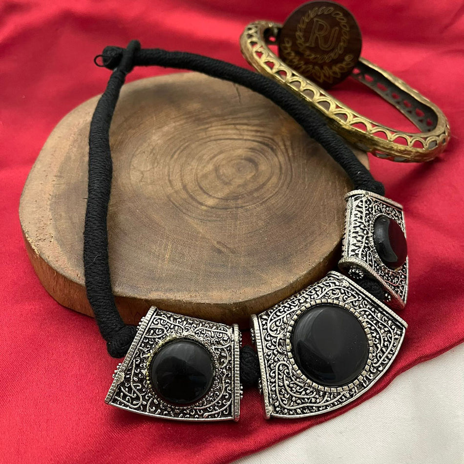 Oxidised Pota Stone Necklace for Special Occasions | Bridal Jewellery India