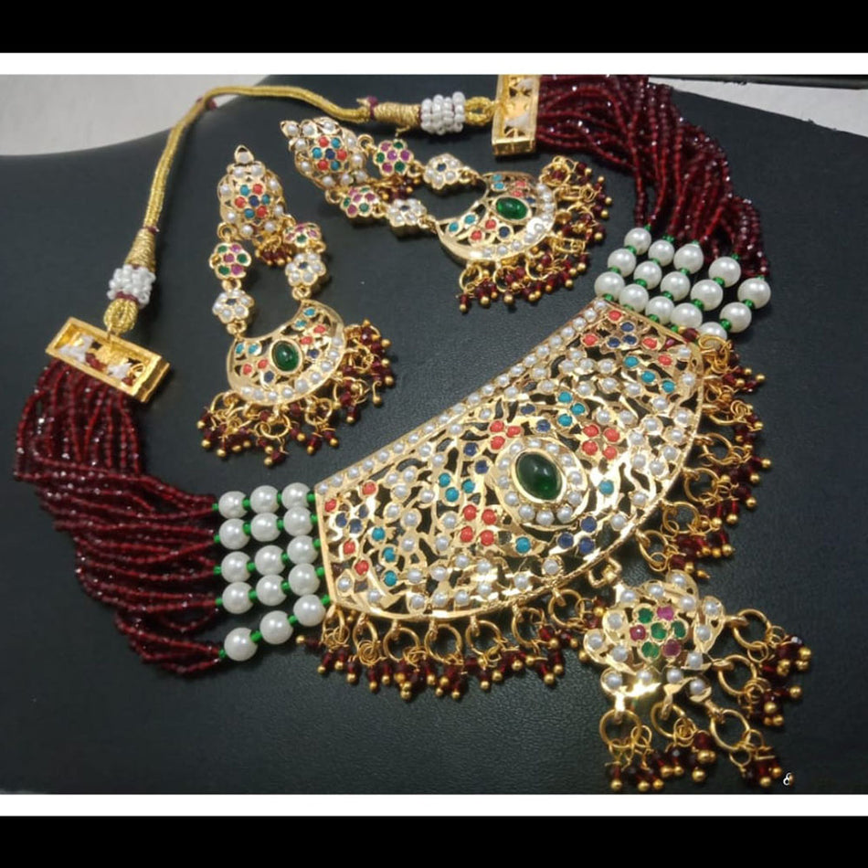 Glamorous Pota Stone Necklace in  Gold Plated | Bridal Jewellery India