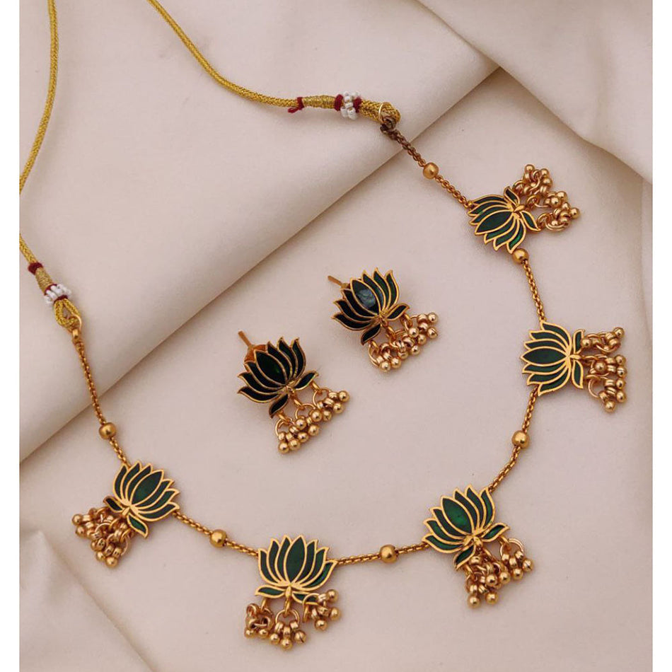 Lotus Pearl Necklace in Gold Plated | Bridal Jewellery India