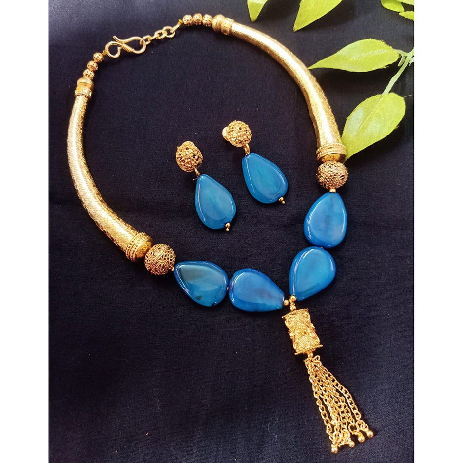 Rose Gold Plated Bead Necklace Set | Bridal Jewellery India