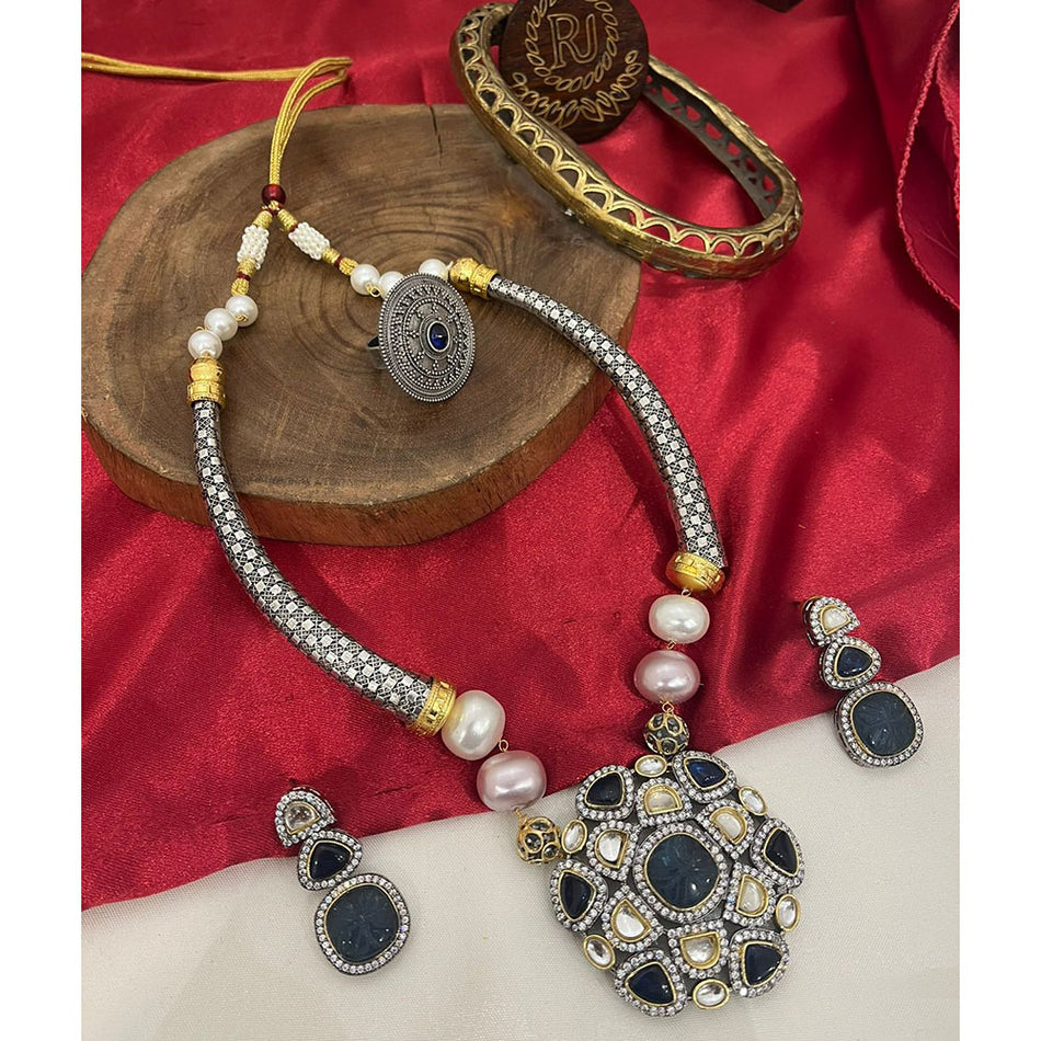 Royal 2 Tone Plated Pearl Beads Necklace Set | Bridal Jewellery India