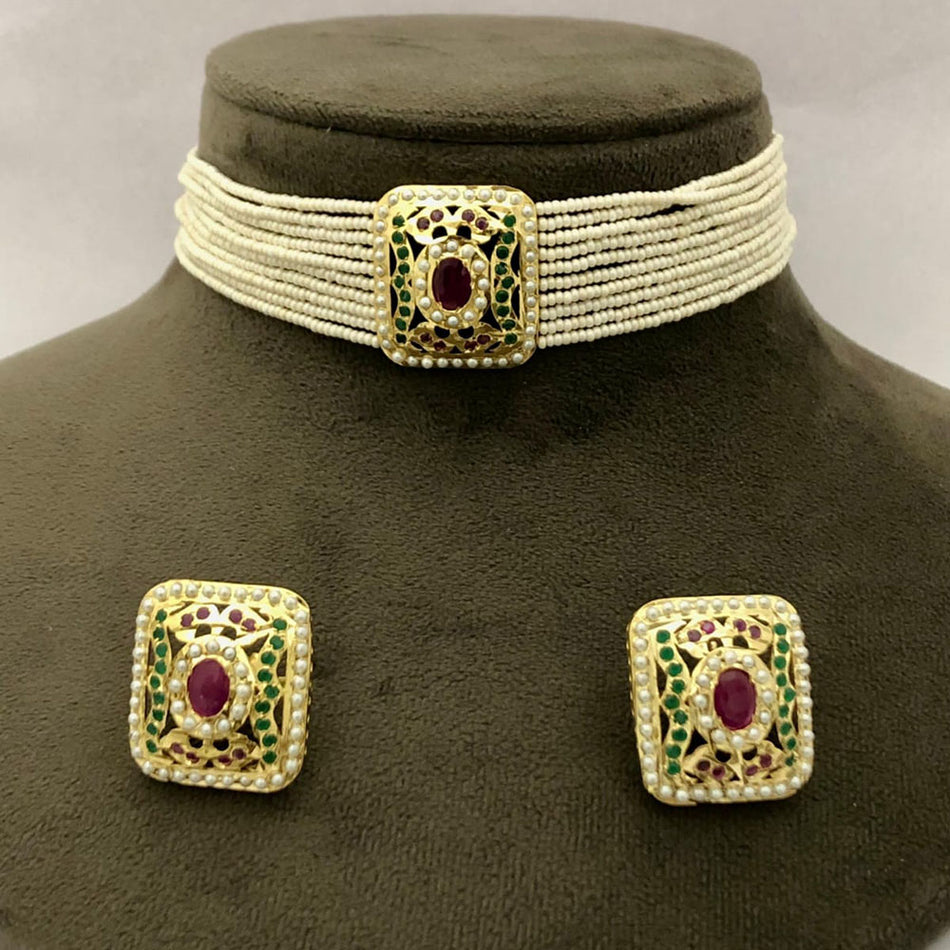 Glamorous Pota Stone Choker in Rose Gold Plated | Bridal Jewellery India