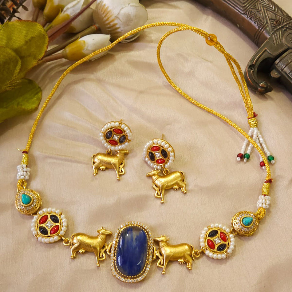 Glamorous Pota Stone Necklace in Gold Plated | Bridal Jewellery India