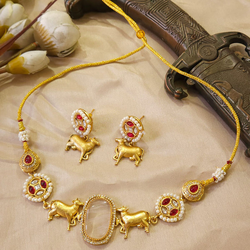 Glamorous Pota Stone Necklace in Gold Tone | Bridal Jewellery India