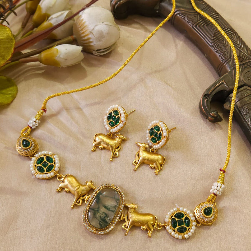 Glamorous Pota Stone Choker in Rose Gold Plated | Bridal Jewellery India