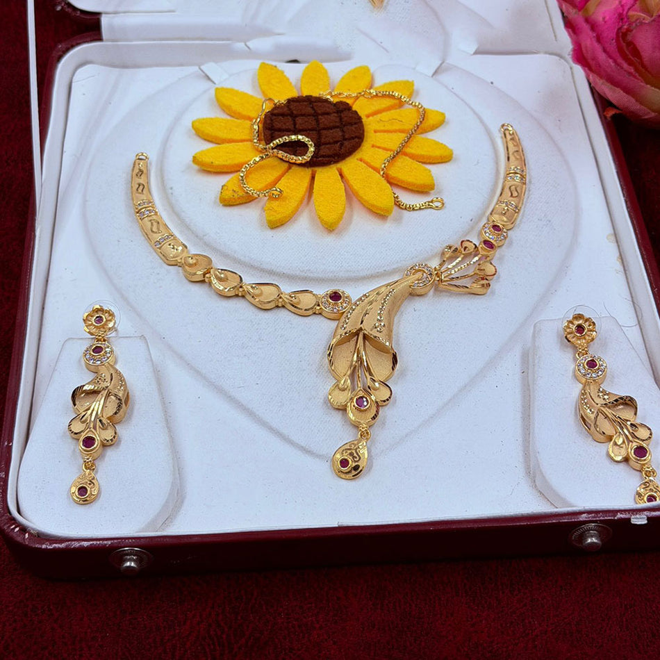 Glamorous Pota Stone in Gold Plated Necklace Set | Bridal Jewellery India