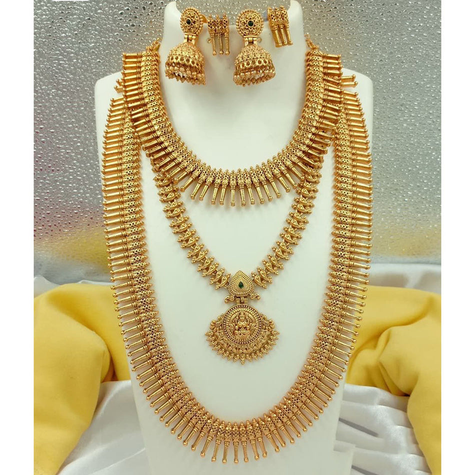 Gold Plated Pota Stone Temple Necklace Set | Bridal Jewellery India