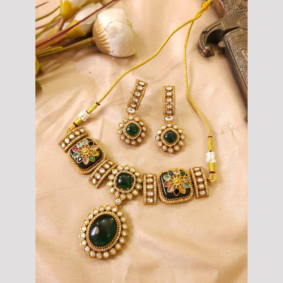 Glorious Pota Stone Choker Necklace in Rose Gold Plated | Bridal Jewellery India