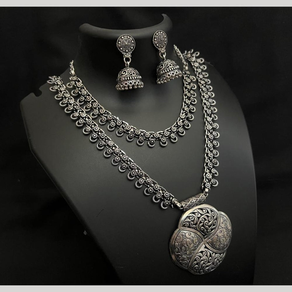 Oxidised Plated Double Necklace Set | Bridal Jewellery India