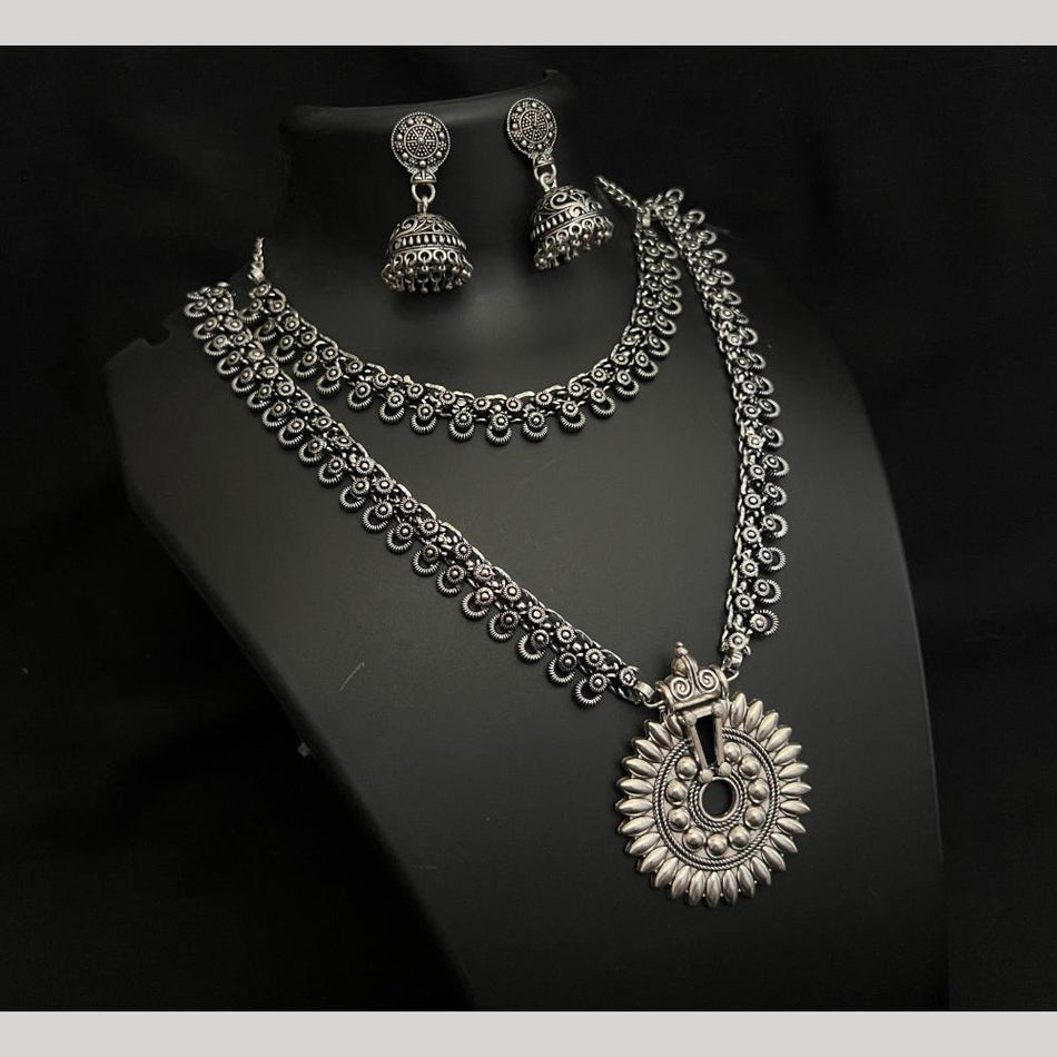 Oxidised Plated Double Necklace Set | Bridal Jewellery India