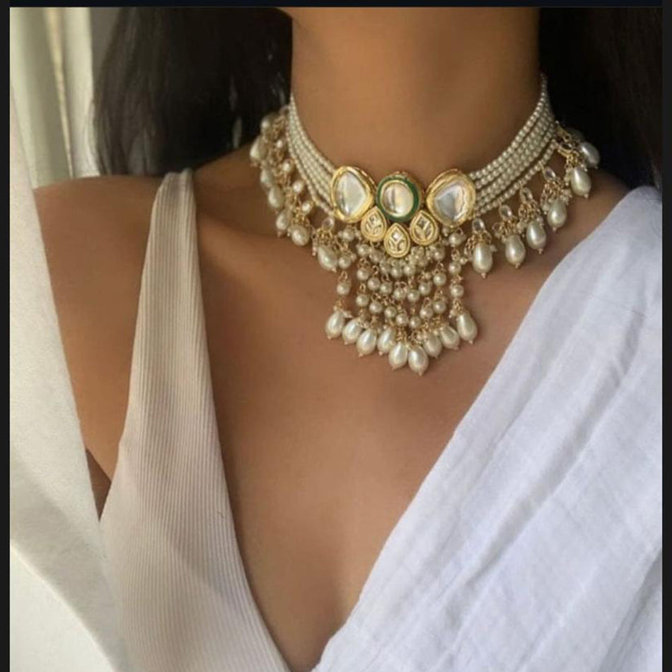 Kundan Choker Necklace in Gold Plated | Bridal Jewellery India