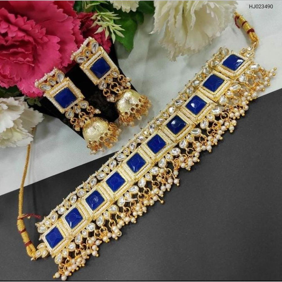 Kundan Choker Necklace in Gold Plated for Bridal Wear | Bridal Jewellery India