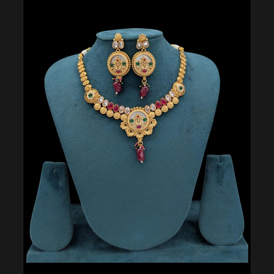 Gold Plated Pota Stone Necklace Set | Bridal Jewellery India