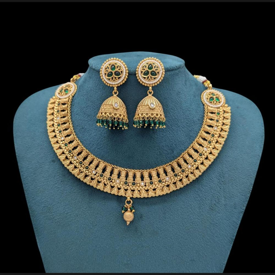 Gold Plated Pota Stone   Pearls Necklace Set | Bridal Jewellery India