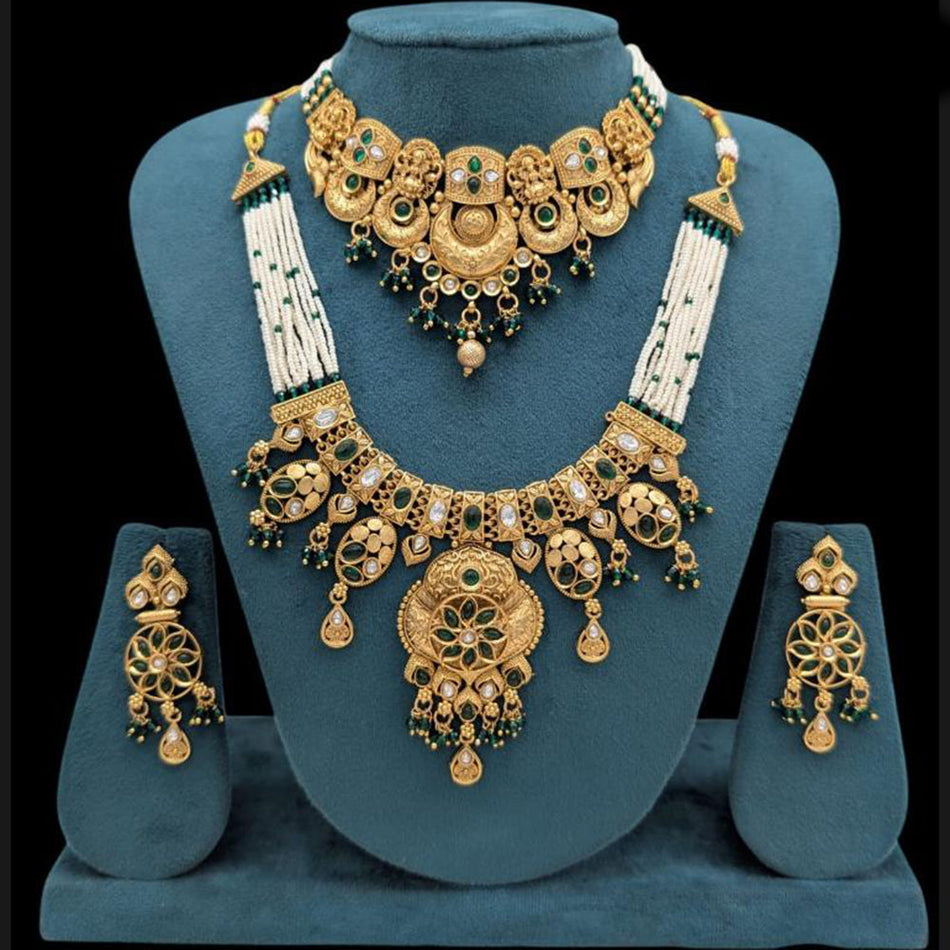 Gold Plated Pota Stone   Pearl Necklace Set | Bridal Jewellery India
