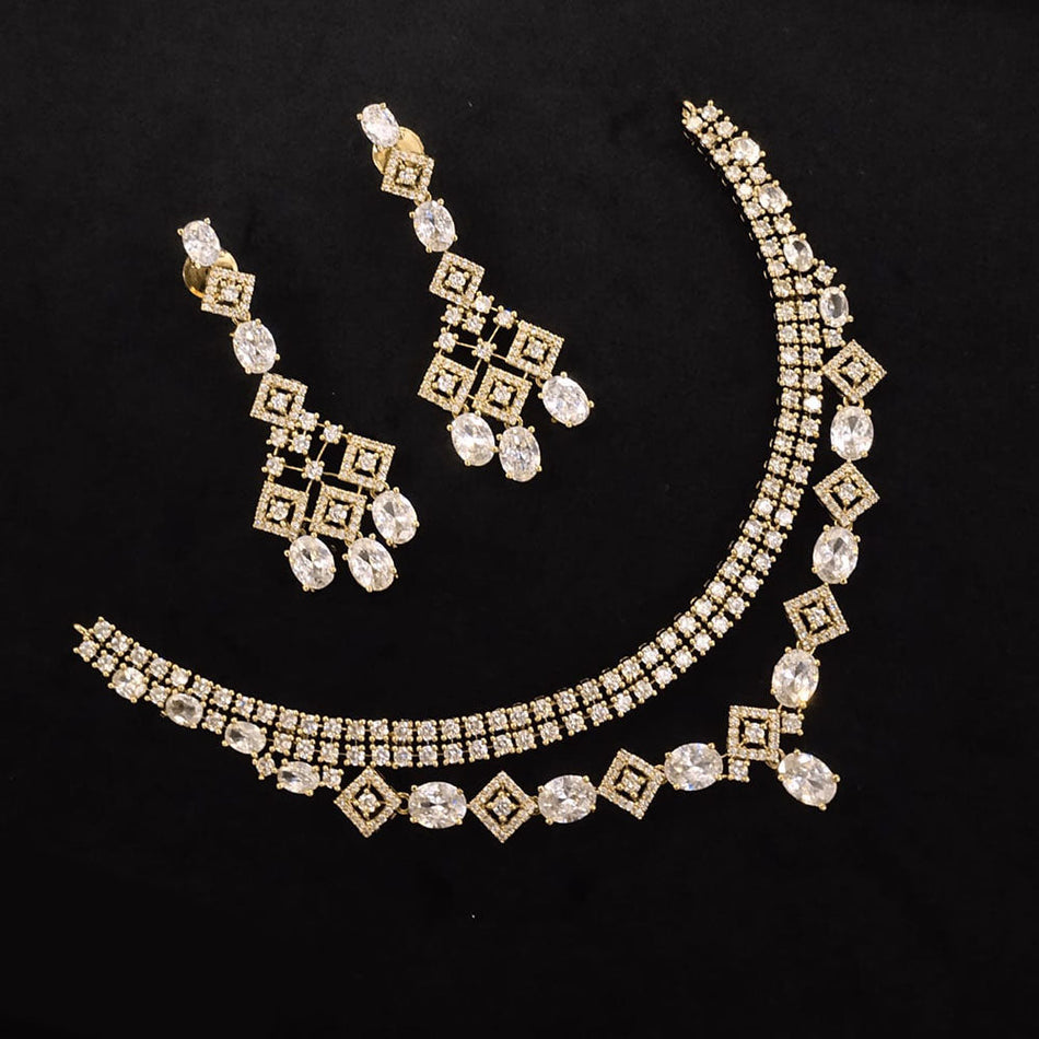Gold Plated American Diamond Necklace Set | Bridal Jewellery India